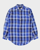 Vintage Ralph Lauren Plaid Linen Slim Fit Long Sleeve Shirt - M