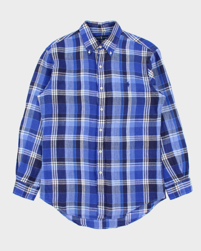 Vintage Ralph Lauren Plaid Linen Slim Fit Long Sleeve Shirt - M