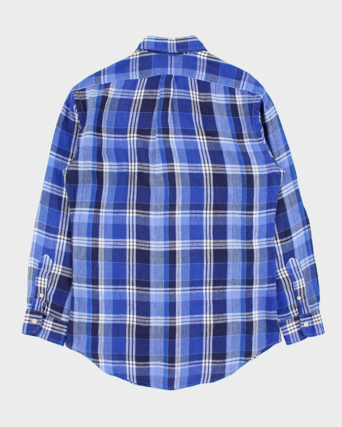 Vintage Ralph Lauren Plaid Linen Slim Fit Long Sleeve Shirt - M