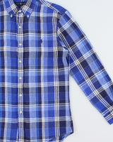 Vintage Ralph Lauren Plaid Linen Slim Fit Long Sleeve Shirt - M