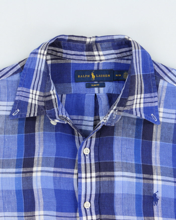 Vintage Ralph Lauren Plaid Linen Slim Fit Long Sleeve Shirt - M