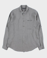 Vintage Y2K 00s John Varatos Slate Grey Linen Long Sleeve Pocket Shirt - L