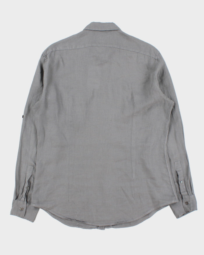 Vintage Y2K 00s John Varatos Slate Grey Linen Long Sleeve Pocket Shirt - L