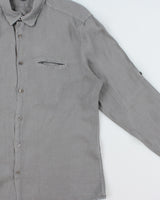 Vintage Y2K 00s John Varatos Slate Grey Linen Long Sleeve Pocket Shirt - L