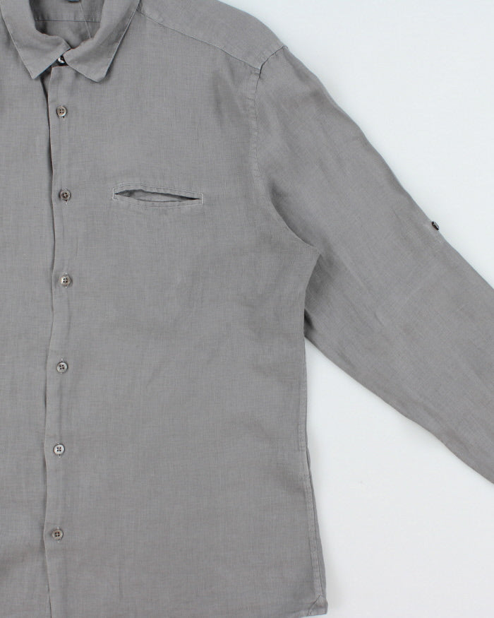 Vintage Y2K 00s John Varatos Slate Grey Linen Long Sleeve Pocket Shirt - L