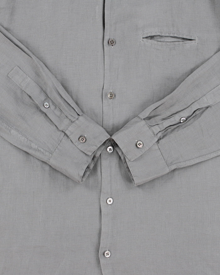 Vintage Y2K 00s John Varatos Slate Grey Linen Long Sleeve Pocket Shirt - L
