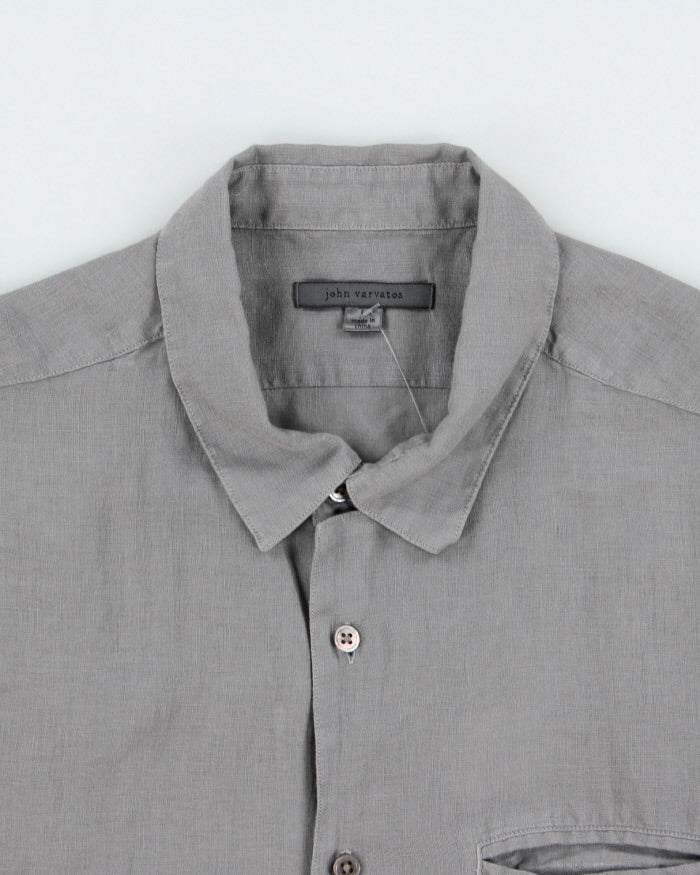 Vintage Y2K 00s John Varatos Slate Grey Linen Long Sleeve Pocket Shirt - L