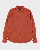 Vintage Hugo Boss Terracotta Linen Slim Fit Long Sleeve Shirt - M