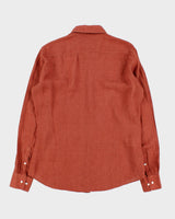 Vintage Hugo Boss Terracotta Linen Slim Fit Long Sleeve Shirt - M