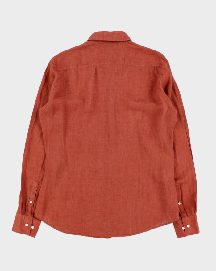 Vintage Hugo Boss Terracotta Linen Slim Fit Long Sleeve Shirt - M