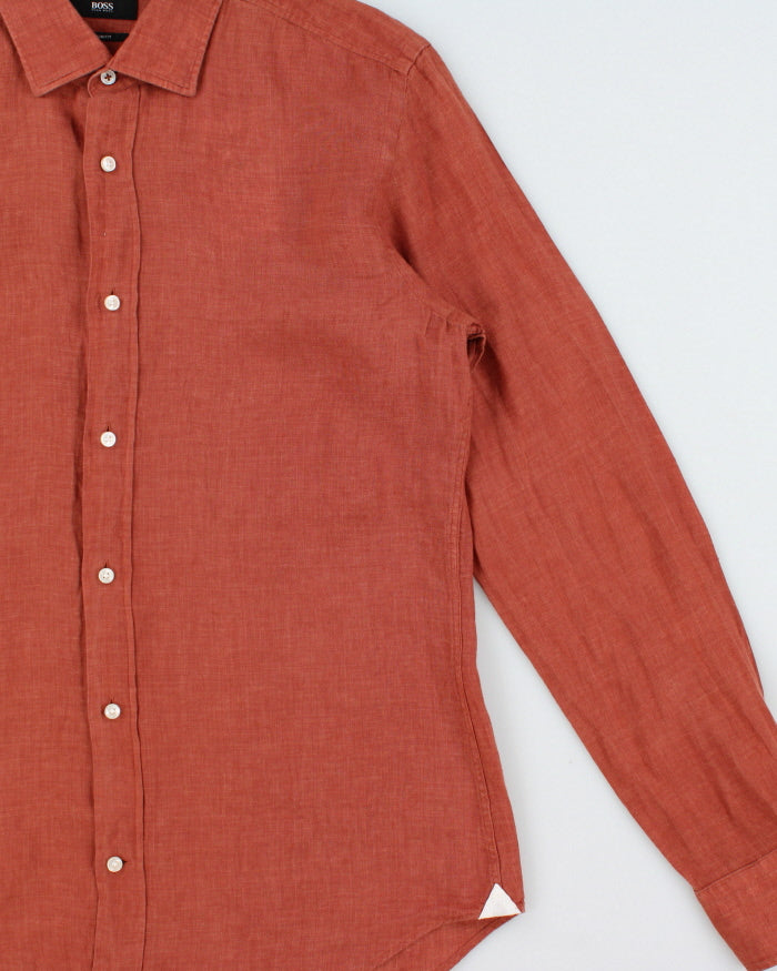 Vintage Hugo Boss Terracotta Linen Slim Fit Long Sleeve Shirt - M