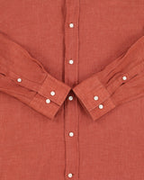 Vintage Hugo Boss Terracotta Linen Slim Fit Long Sleeve Shirt - M