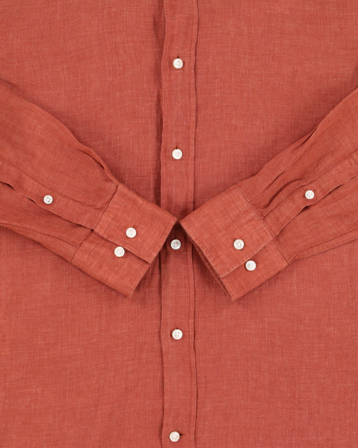 Vintage Hugo Boss Terracotta Linen Slim Fit Long Sleeve Shirt - M