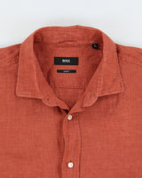 Vintage Hugo Boss Terracotta Linen Slim Fit Long Sleeve Shirt - M