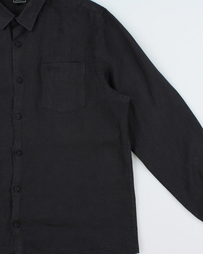 Vintage Y2K 00s Guess Embroidered Linen Regular Fit Long Sleeve Pocket Shirt - XL