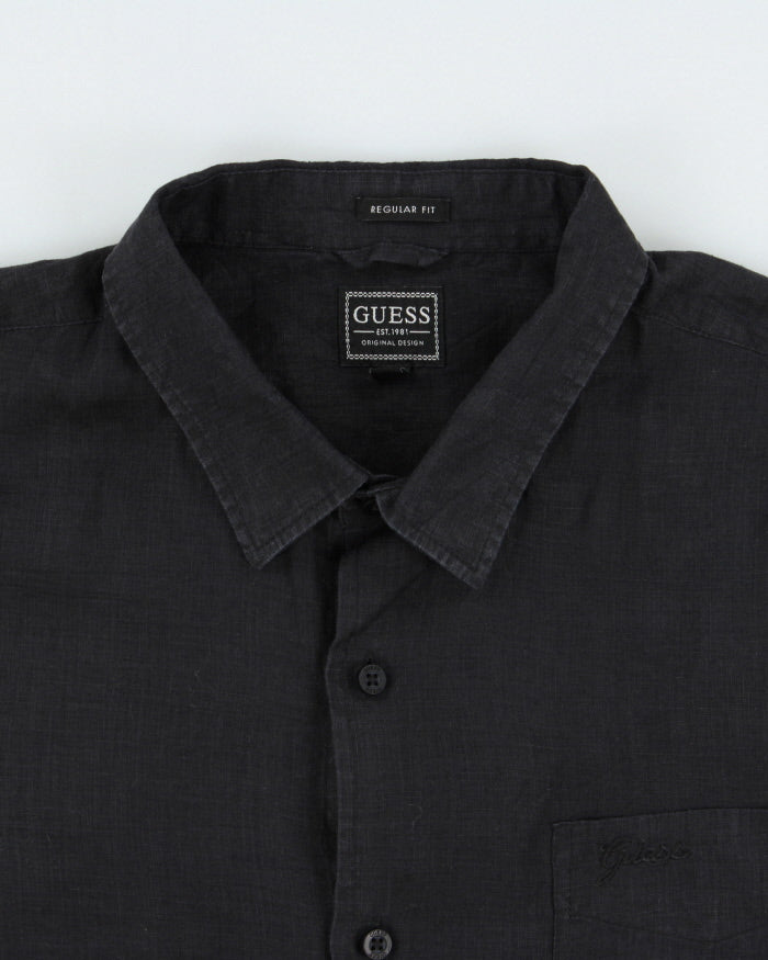 Vintage Y2K 00s Guess Embroidered Linen Regular Fit Long Sleeve Pocket Shirt - XL