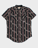 Vintage Y2K 00s Diesel Floral Striped Pearl Snap Button Short Sleeve Western Shirt - L