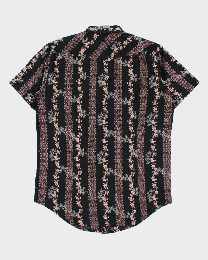 Vintage Y2K 00s Diesel Floral Striped Pearl Snap Button Short Sleeve Western Shirt - L