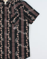 Vintage Y2K 00s Diesel Floral Striped Pearl Snap Button Short Sleeve Western Shirt - L