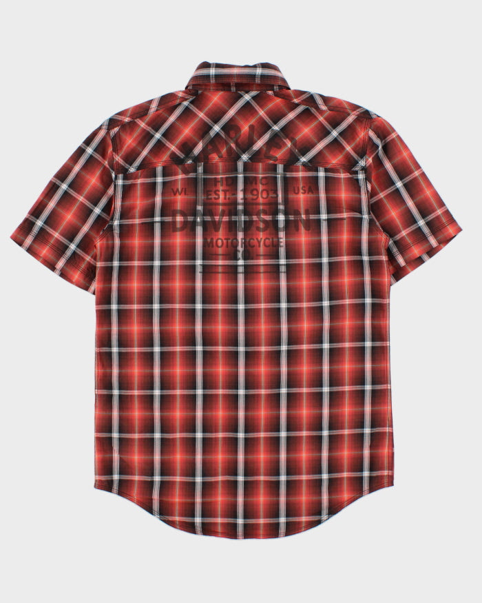 Vintage Harley Davidson Plaid Snap Button Short Sleeve Biker Shirt - S