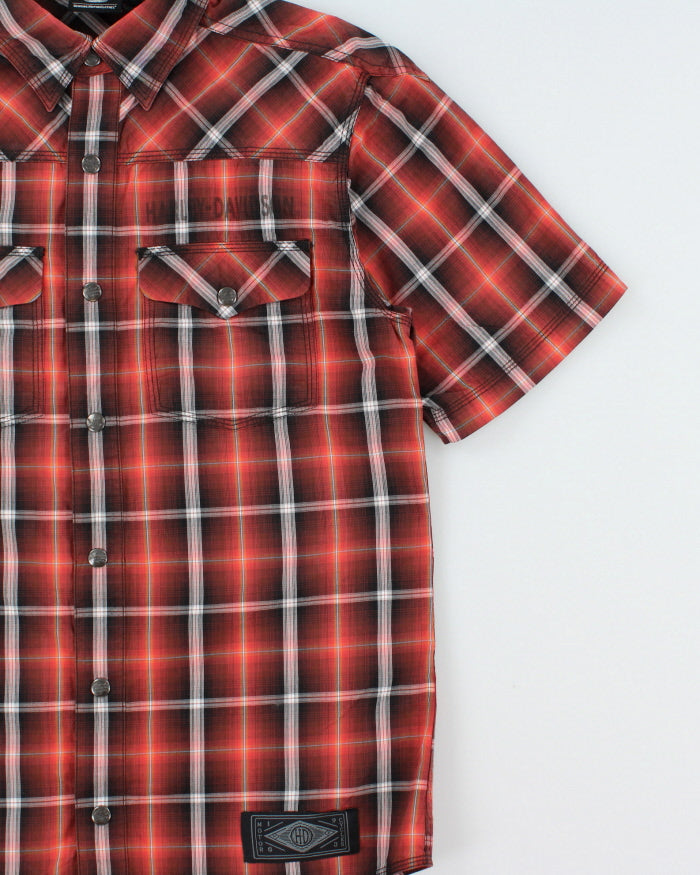 Vintage Harley Davidson Plaid Snap Button Short Sleeve Biker Shirt - S