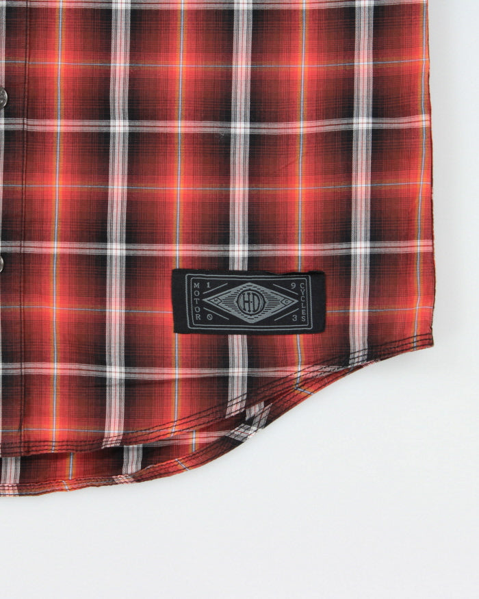 Vintage Harley Davidson Plaid Snap Button Short Sleeve Biker Shirt - S