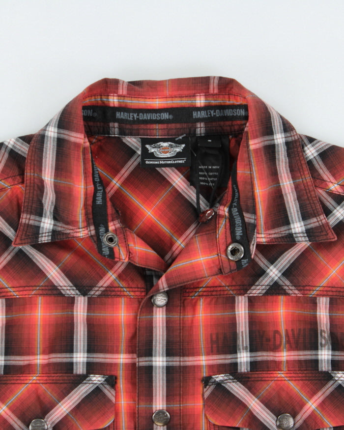 Vintage Harley Davidson Plaid Snap Button Short Sleeve Biker Shirt - S