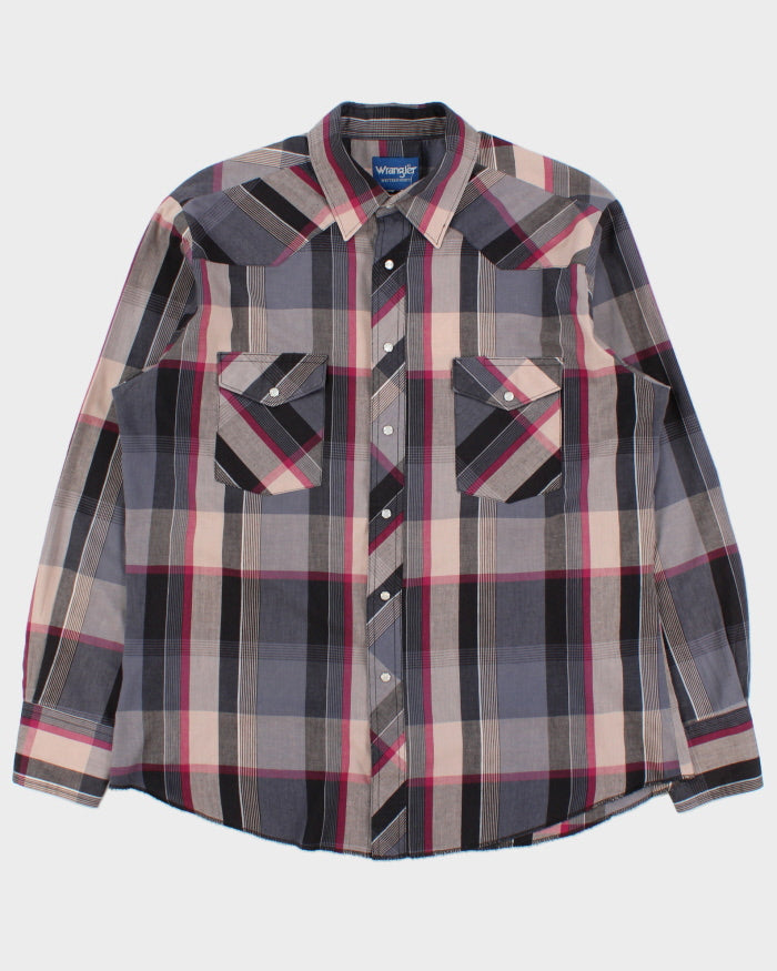 Vintage 1990s Wrangler Plaid Pearl Snap Button Long Sleeve Western Shirt - L