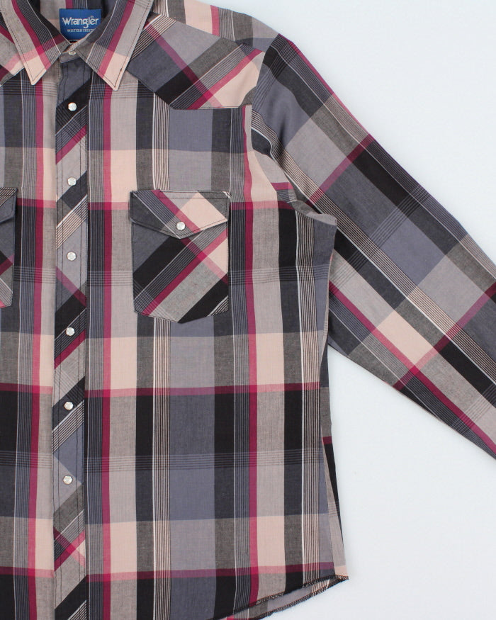 Vintage 1990s Wrangler Plaid Pearl Snap Button Long Sleeve Western Shirt - L
