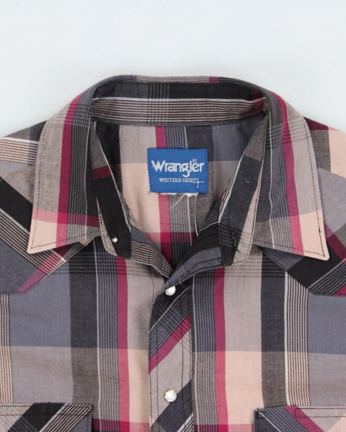 Vintage 1990s Wrangler Plaid Pearl Snap Button Long Sleeve Western Shirt - L