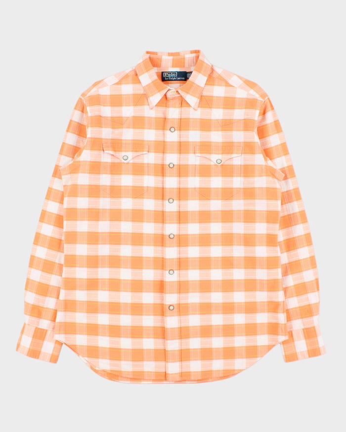 Vintage Polo Ralph Lauren Chain Stitch Plaid Pearl Snap Button Long Sleeve Western Shirt - M