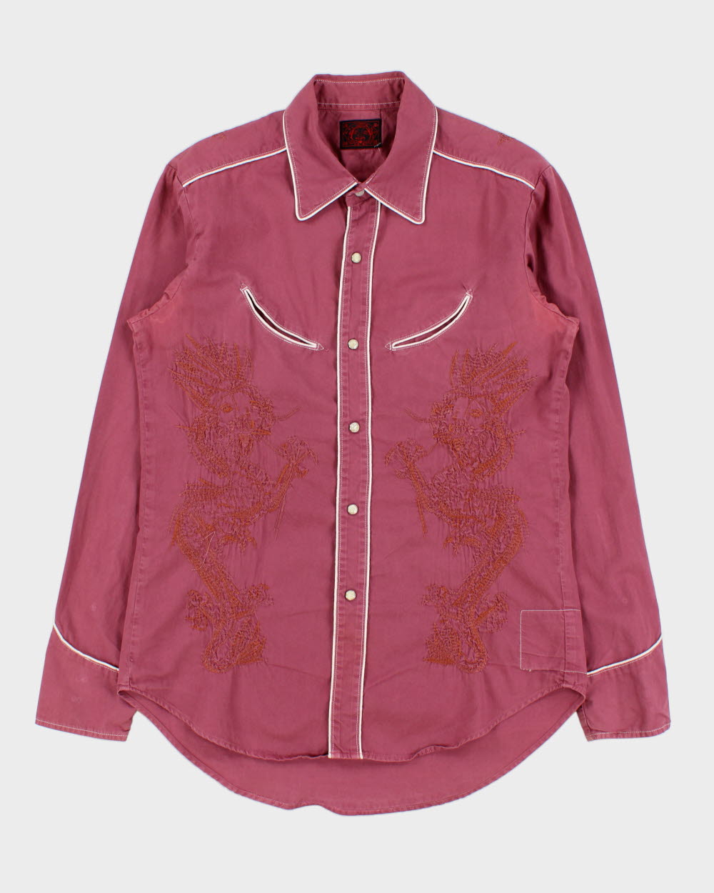 Vintage Evisu EU Edition Rouge Handmade In Italy Pearl Snap Button Long Sleeve Embroidered Western Shirt - M