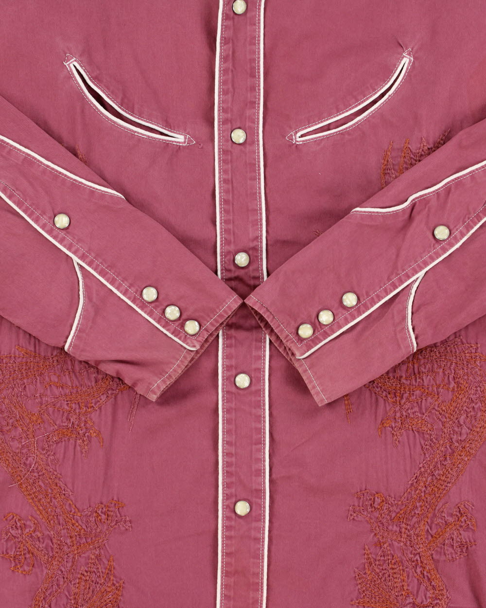 Vintage Evisu EU Edition Rouge Handmade In Italy Pearl Snap Button Long Sleeve Embroidered Western Shirt - M