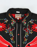 Vintage Y2K 00s Dragonfly Pearl Snap Button Chain Stitch Short Sleeve Western Shirt - L