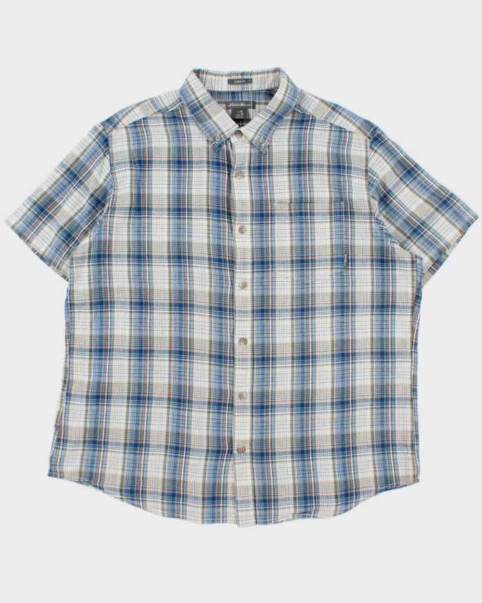 Vintage Eddie Bauer Plaid Linen-Look Cotton Classic Fit Short Sleeve Shirt - XL