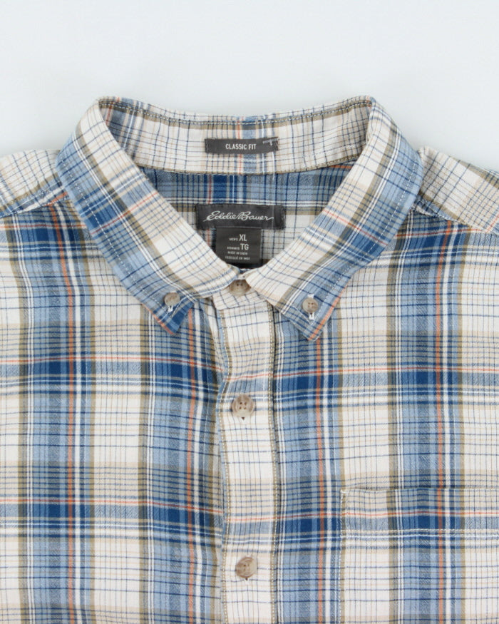 Vintage Eddie Bauer Plaid Linen-Look Cotton Classic Fit Short Sleeve Shirt - XL