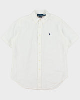 Vintage Ralph Lauren White Ocean Wash Linen Classic Fit Short Sleeve Shirt - L