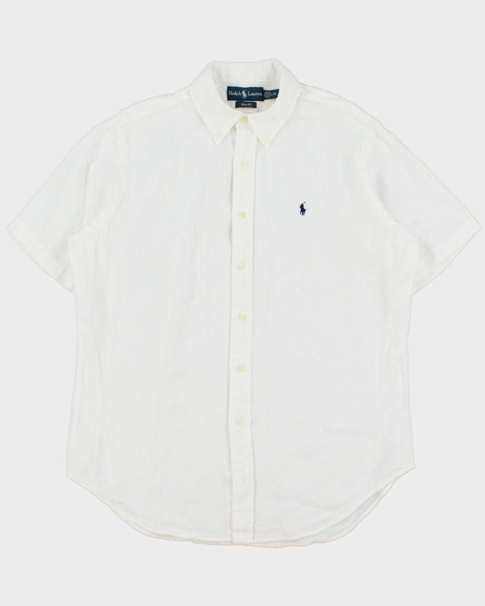 Vintage Ralph Lauren White Ocean Wash Linen Classic Fit Short Sleeve Shirt - L