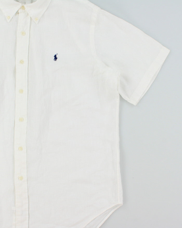 Vintage Ralph Lauren White Ocean Wash Linen Classic Fit Short Sleeve Shirt - L