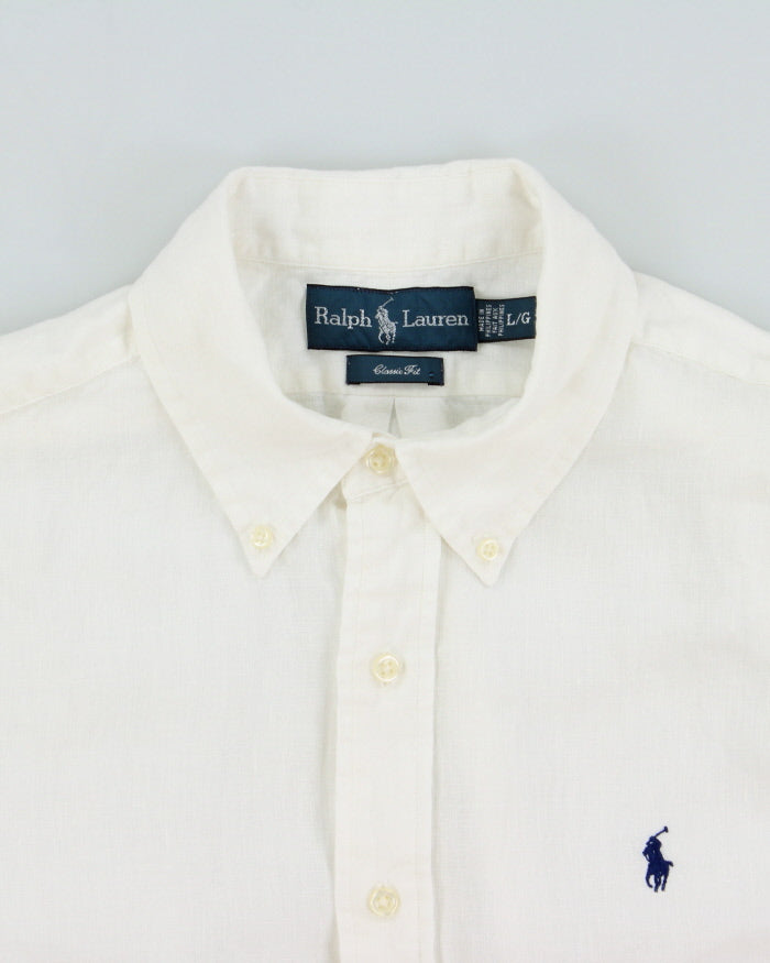 Vintage Ralph Lauren White Ocean Wash Linen Classic Fit Short Sleeve Shirt - L