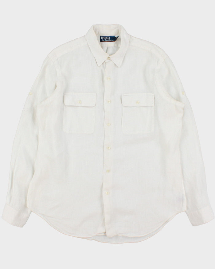 Vintage Y2K 00s Polo Ralph Lauren Ocean Wash Linen Patch Pocket Relaxed Fit Long Sleeve Shirt - L