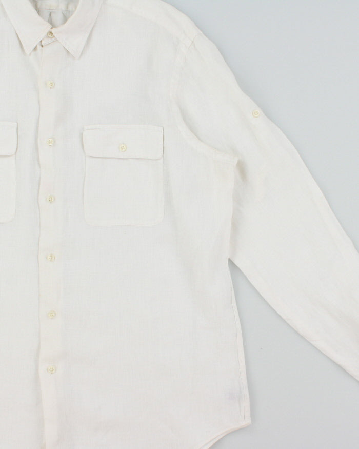 Vintage Y2K 00s Polo Ralph Lauren Ocean Wash Linen Patch Pocket Relaxed Fit Long Sleeve Shirt - L