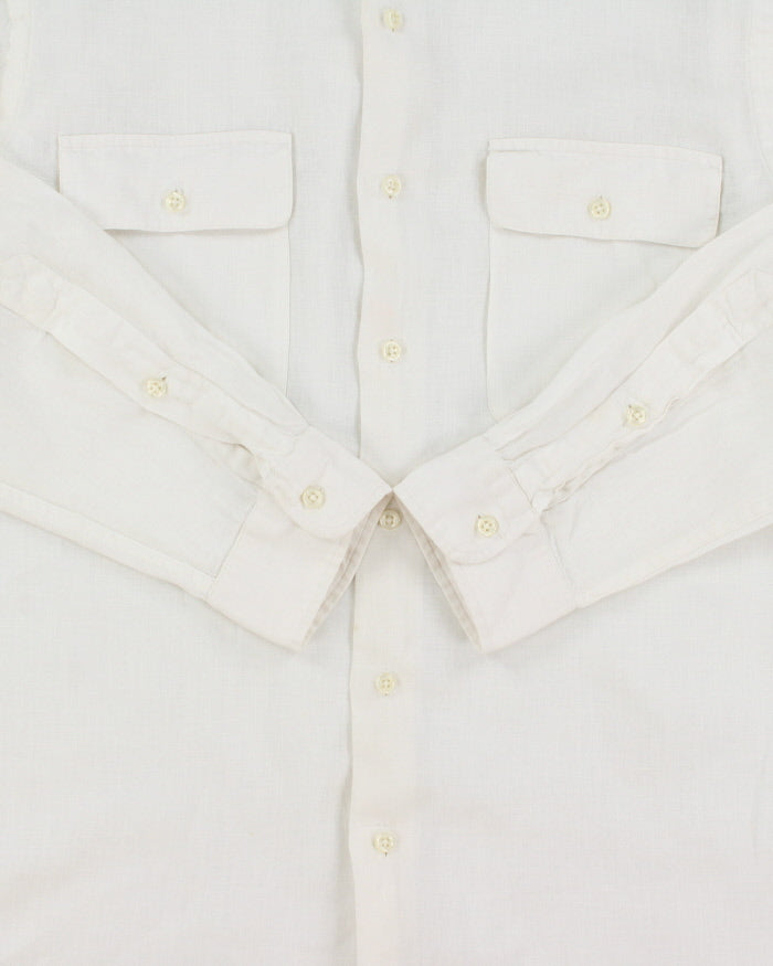Vintage Y2K 00s Polo Ralph Lauren Ocean Wash Linen Patch Pocket Relaxed Fit Long Sleeve Shirt - L