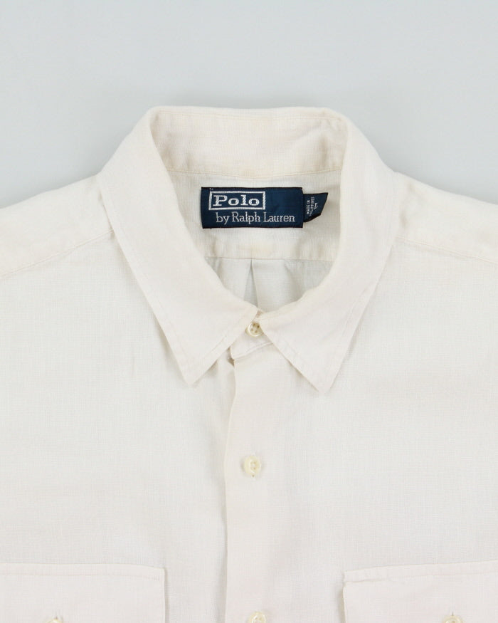 Vintage Y2K 00s Polo Ralph Lauren Ocean Wash Linen Patch Pocket Relaxed Fit Long Sleeve Shirt - L