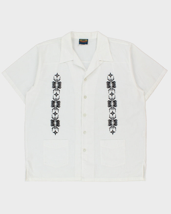 Vintage Y2K 00s Eddy Felt Floral Cuban Collar Patch Pocket Short Sleeve Bowling Shirt - XXL
