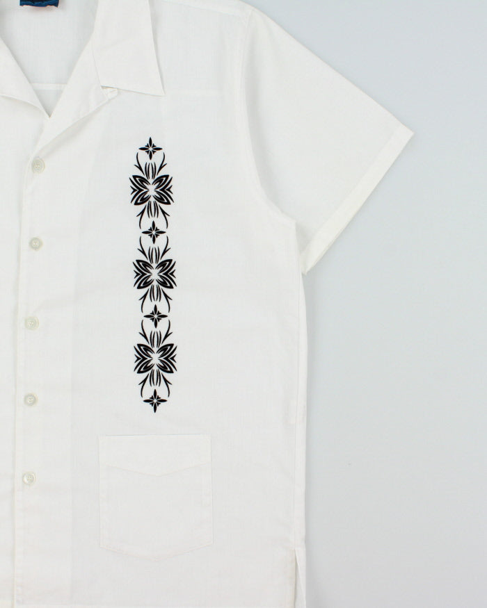 Vintage Y2K 00s Eddy Felt Floral Cuban Collar Patch Pocket Short Sleeve Bowling Shirt - XXL