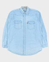 Vintage 1980s Levi's Jeans Cult Made In USA Light Wash Denim Pearl Snap Button Long Sleeve Western Shirt - L