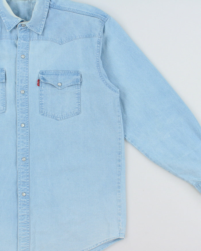 Vintage 1980s Levi's Jeans Cult Made In USA Light Wash Denim Pearl Snap Button Long Sleeve Western Shirt - L
