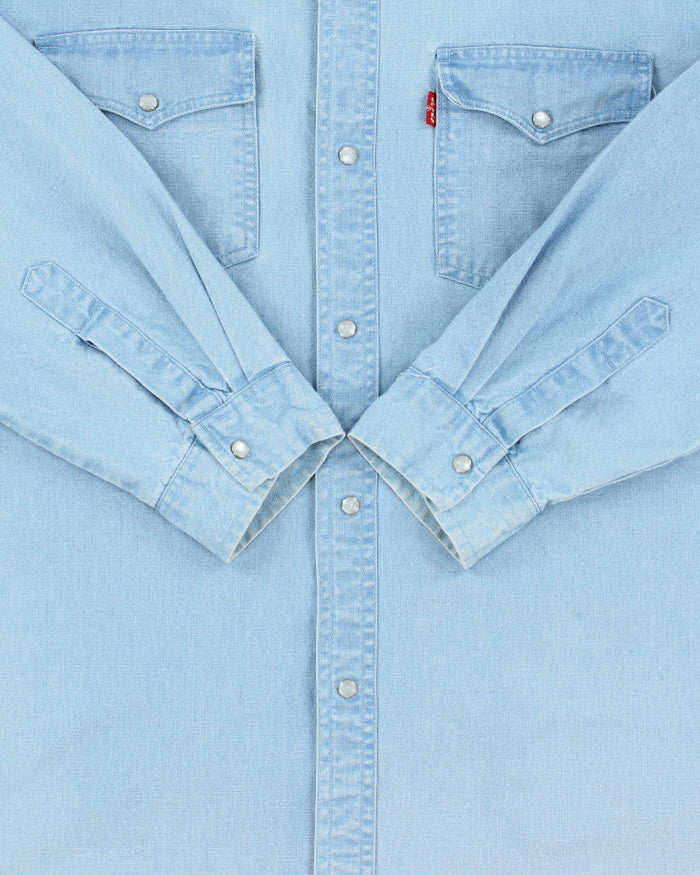 Vintage 1980s Levi's Jeans Cult Made In USA Light Wash Denim Pearl Snap Button Long Sleeve Western Shirt - L