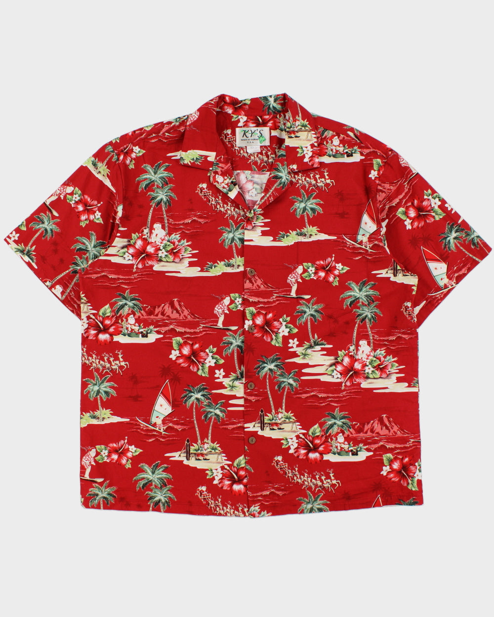 Vintage 1990s KY'S Made In USA Christmas Hawaiian Shirt - XL
